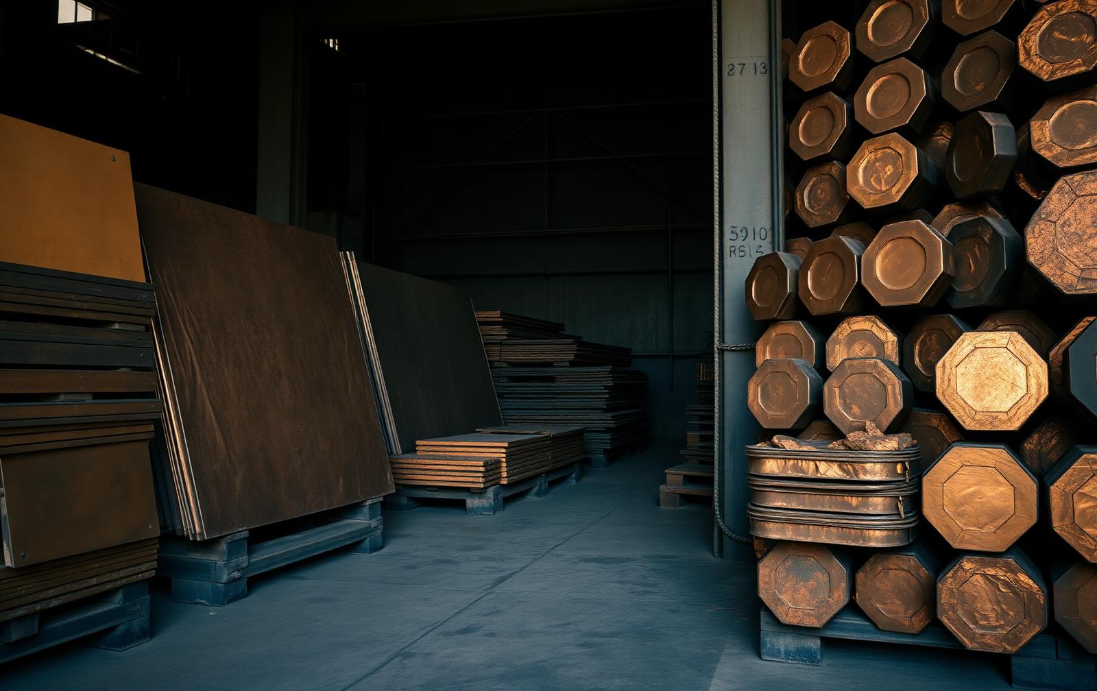 Stock de barras y tarugos de bronce en planta de Global Bronces y Metales